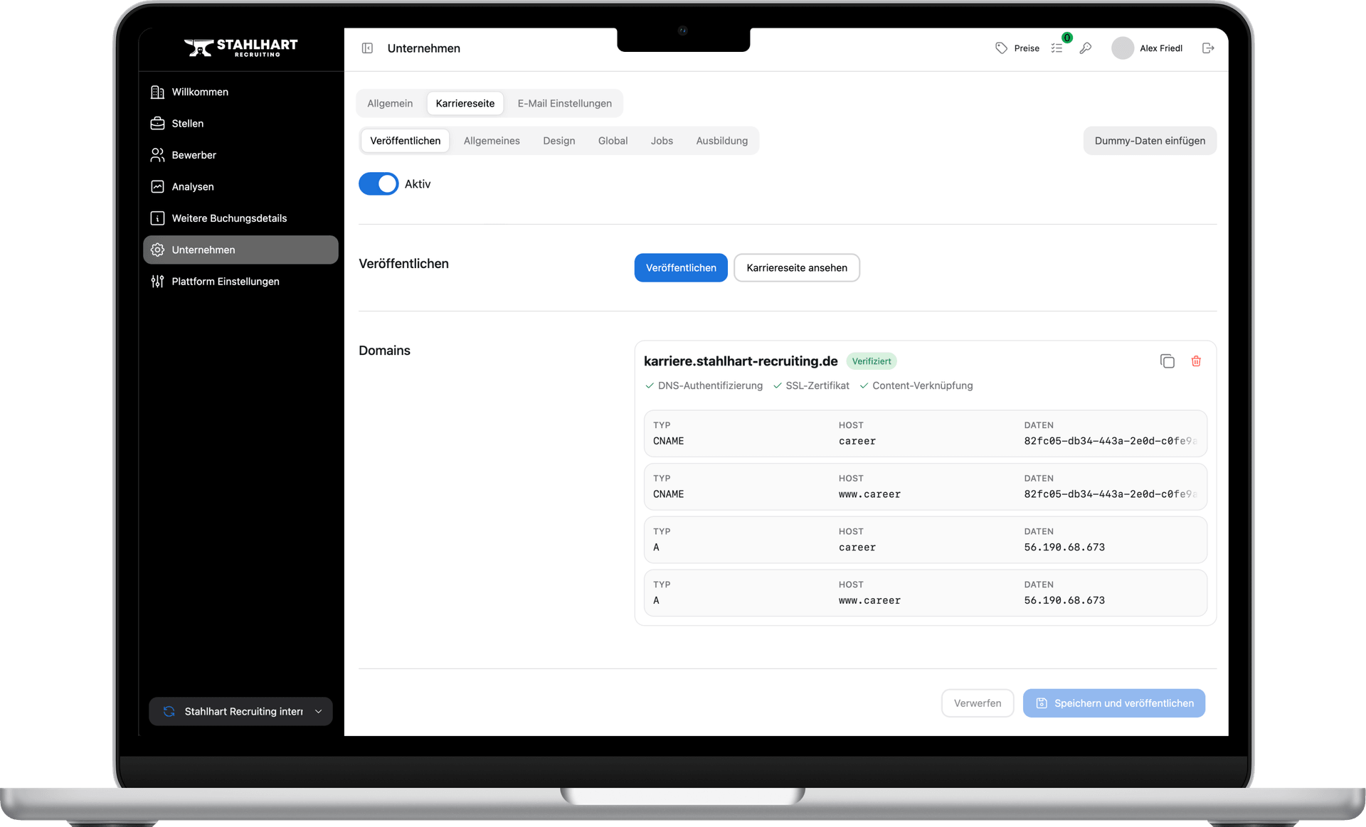 Software-Architektur: 1 Klick Karriereseiten-Generator